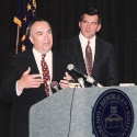 Chairman John Engler (MI) and Gov. Tom Ridge at a RGA press conference in 1996